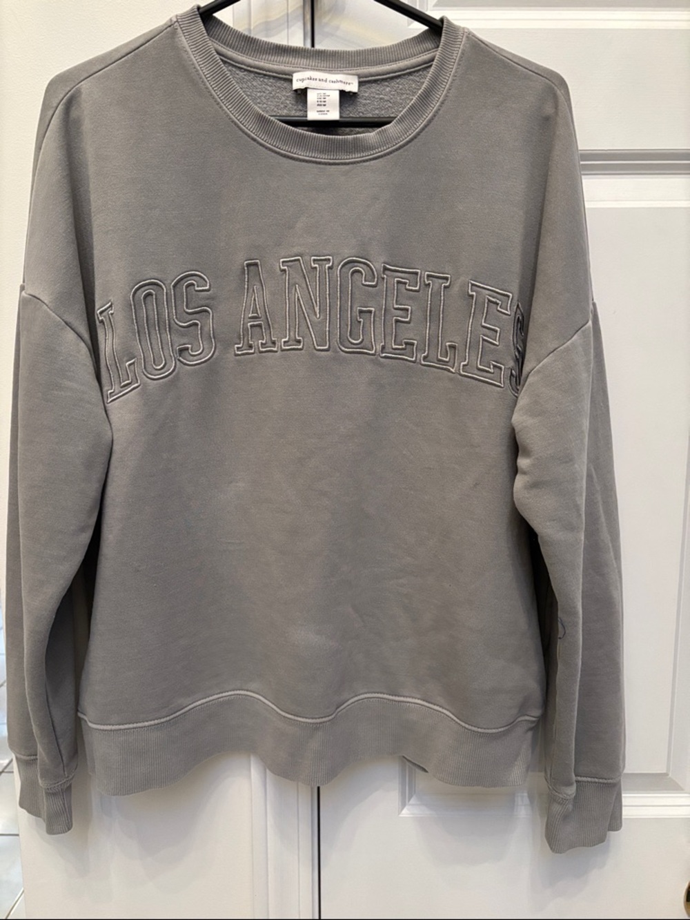 cupcakes & cashmere Gray Los Angeles Embroidered Crewneck Sweater